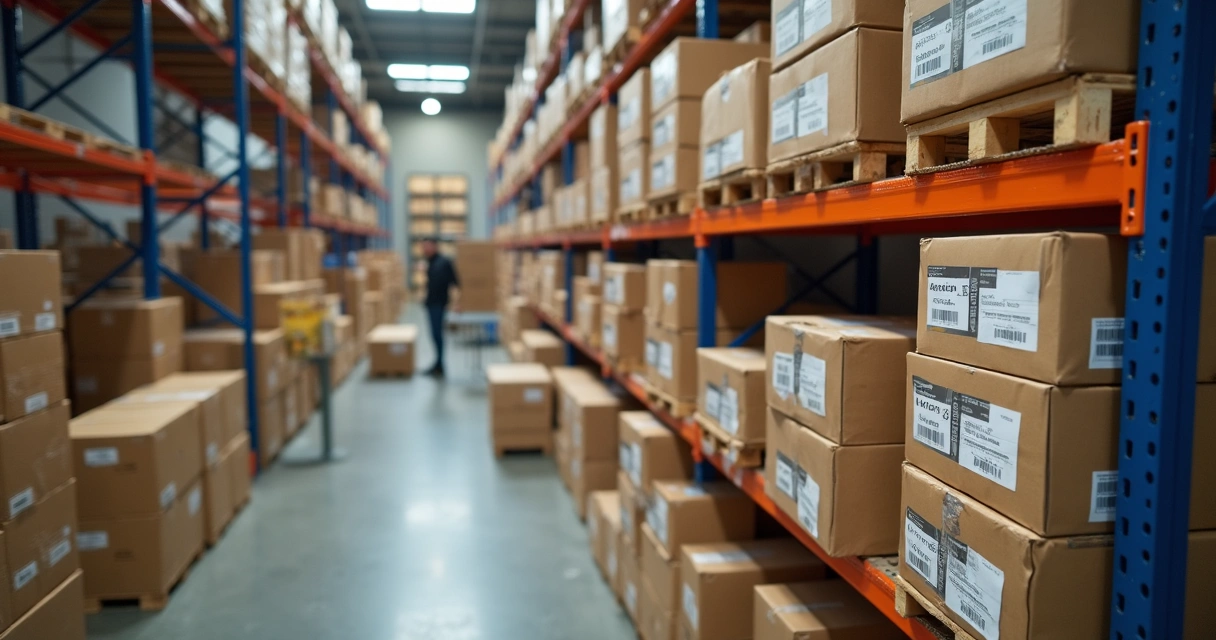 Caixas empilhadas prontas para envio em depósito internacional 