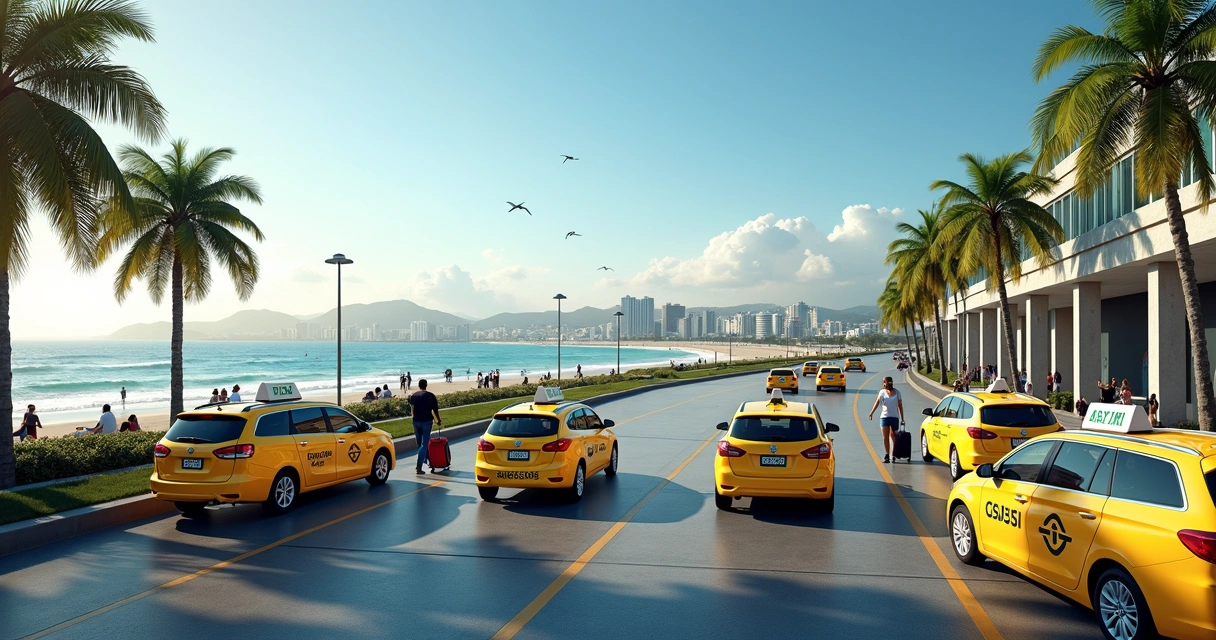 Táxis e carros de aplicativo saindo do aeroporto em direção às praias de Maceió 