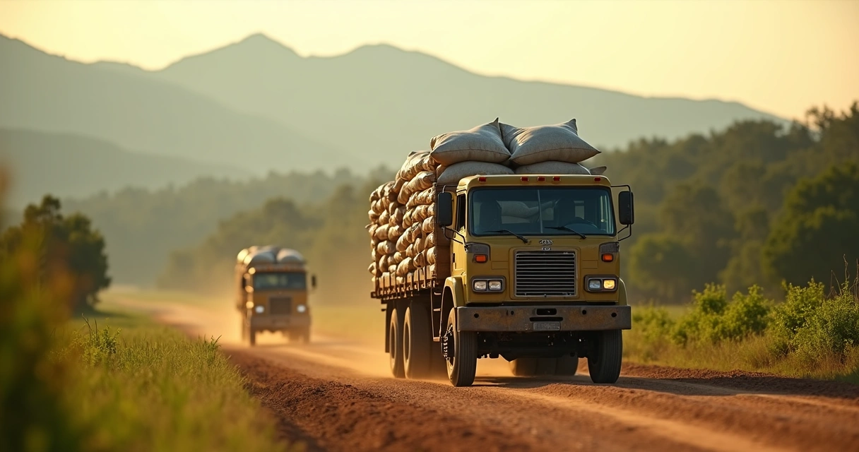 Caminhão transportando alimentos em estrada rural do Paraná