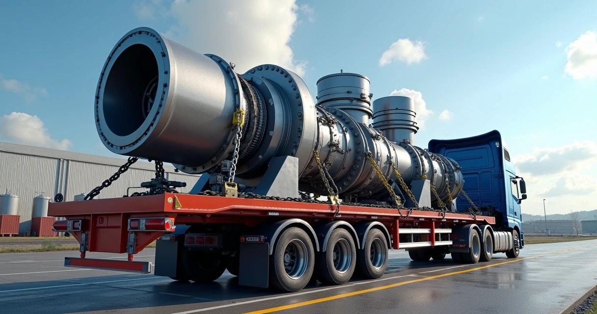 Caminhão carregando equipamento industrial pesado para transporte rodoviário 