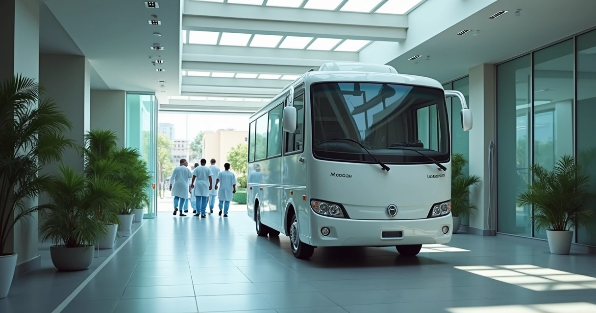 Caminhão especializado para transporte de resíduos hospitalares em frente a hospital 