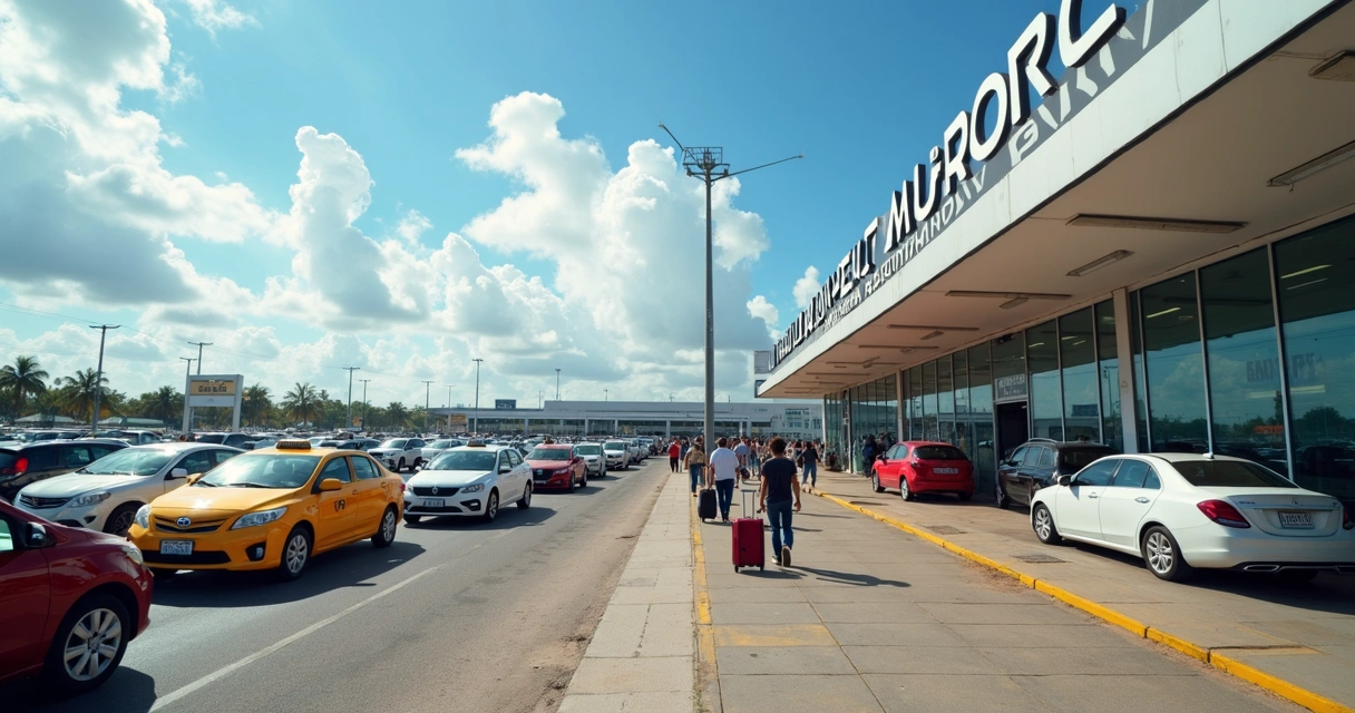 Fila de táxis e carros no aeroporto Marechal Cunha Machado de São Luís