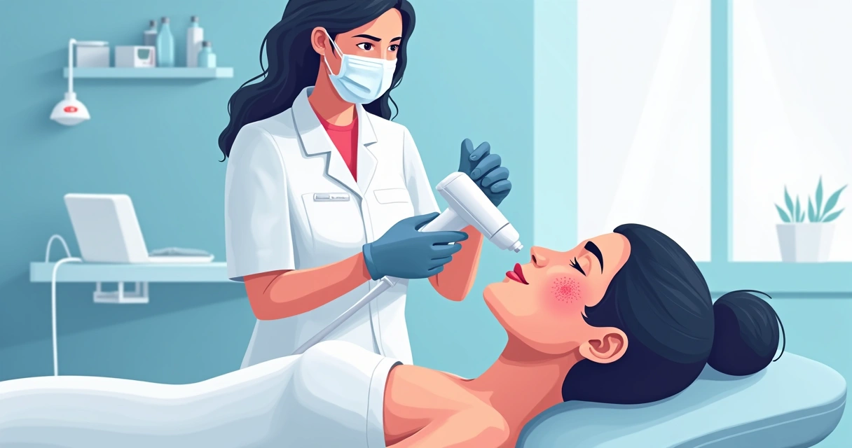 Profissional aplicando luz intensa pulsada na face de paciente com acne