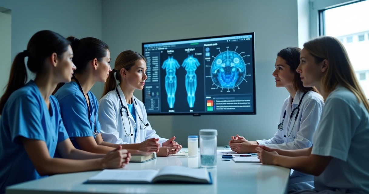 Equipe médica discutindo tratamento de câncer de sangue 