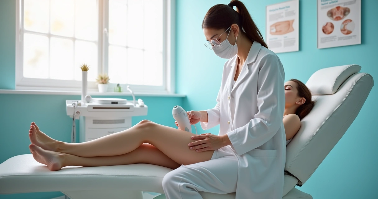 Profissional aplicando tratamento para celulite na clínica 