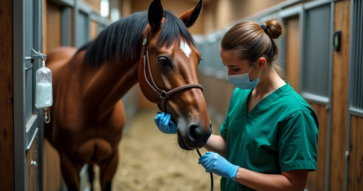 Veterinário tratando cavalo com cólica 