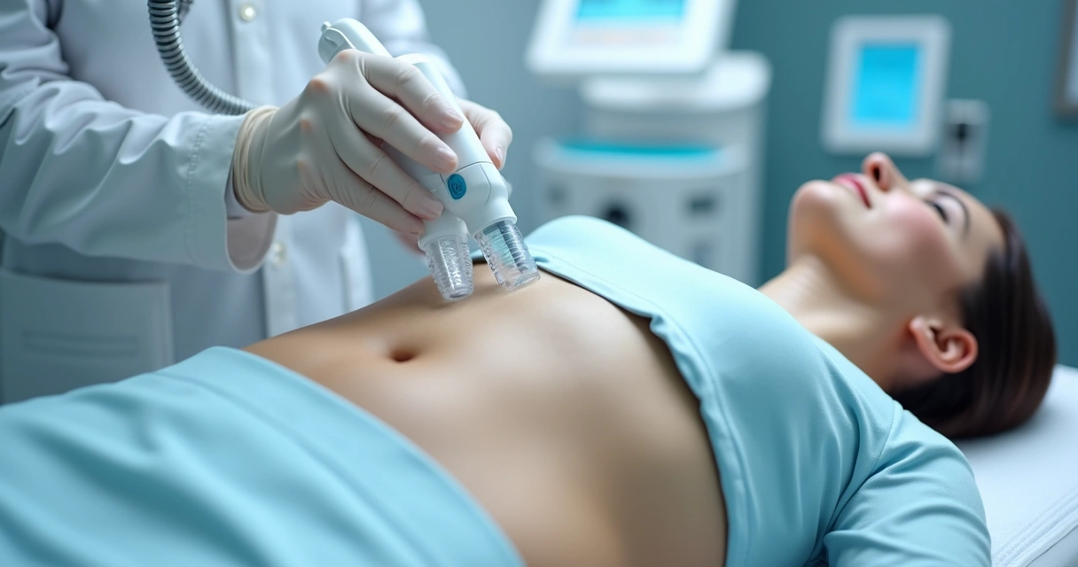 Aplicação de criolipólise na região abdominal humana 