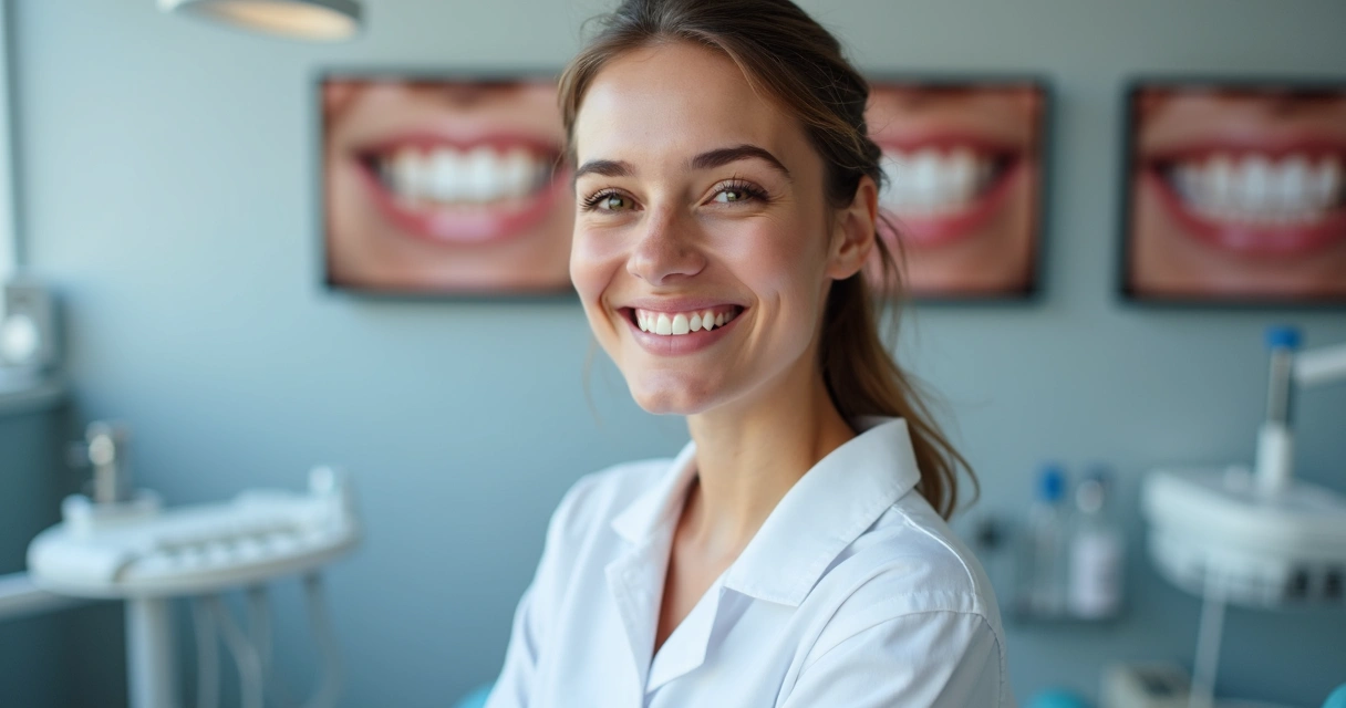 Paciente mostrando resultado do tratamento dental