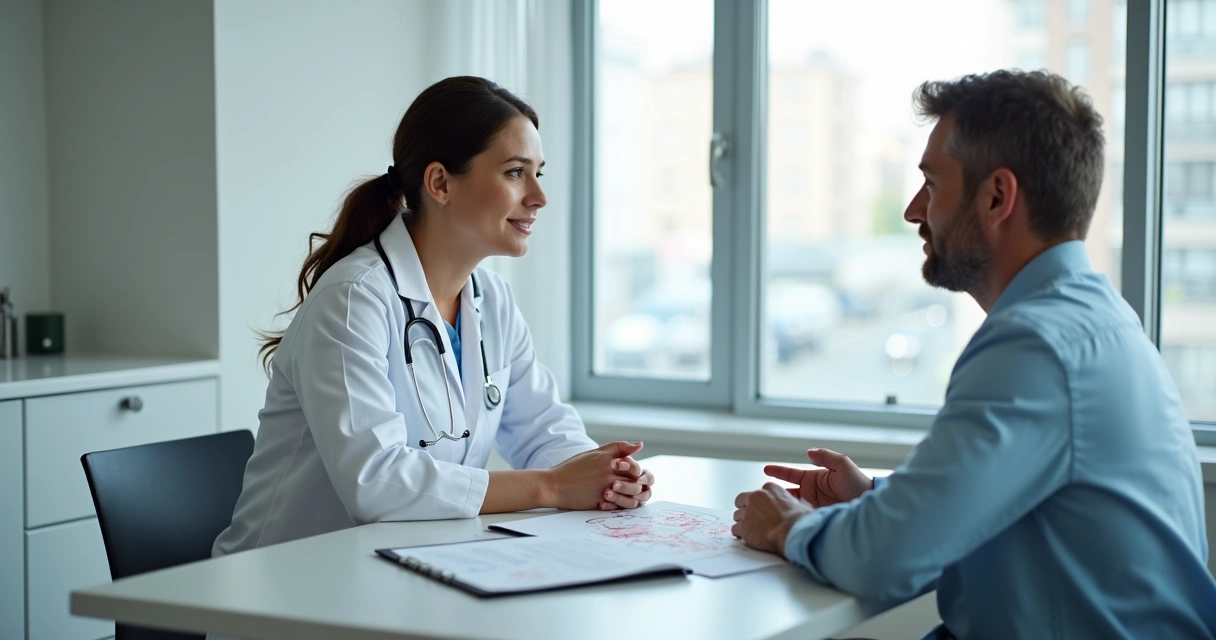 Dermatologista conversando com paciente avaliando a pele 