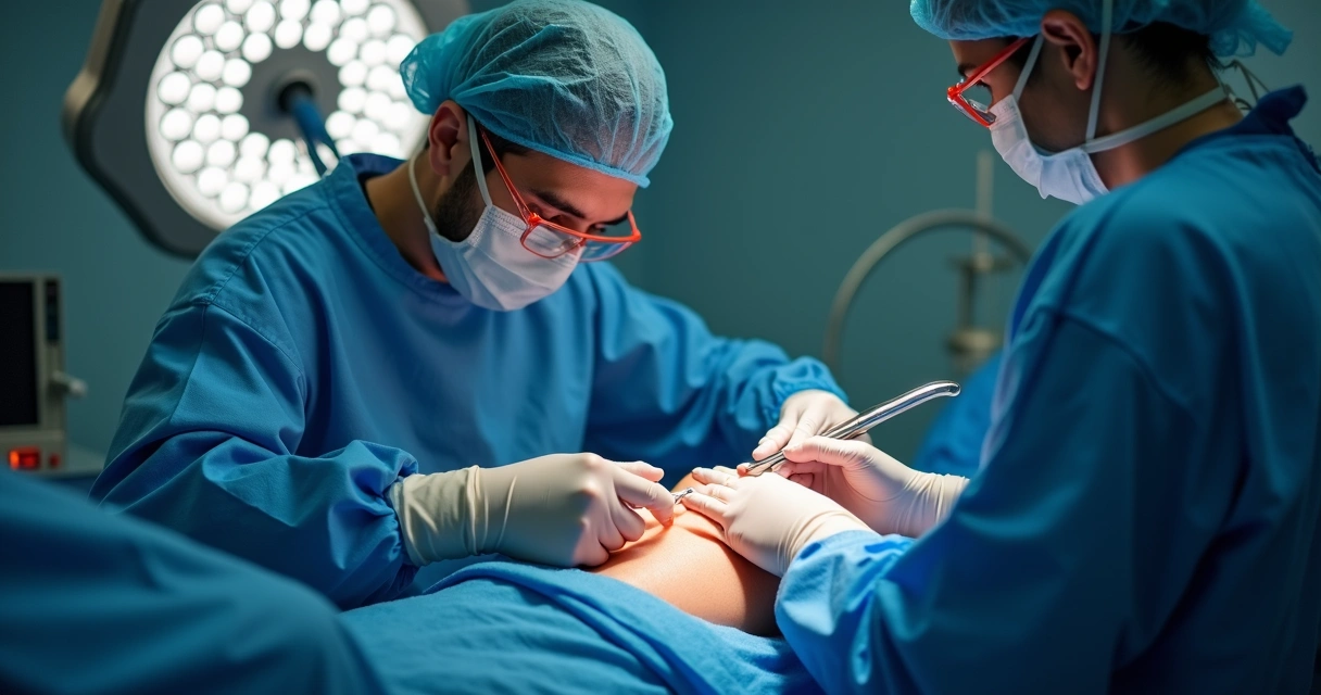 Médico vascular realizando procedimento endolaser em pernas com varizes calibrosas 