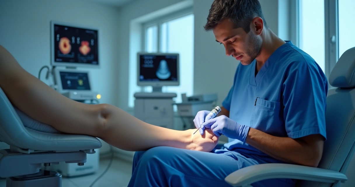 Profissional aplicando tratamento endolaser em paciente sentado em consultório moderno em Campinas 