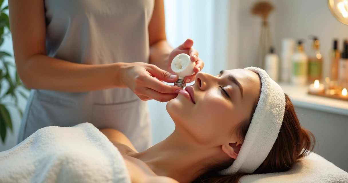 Profissional realizando limpeza facial em cliente 