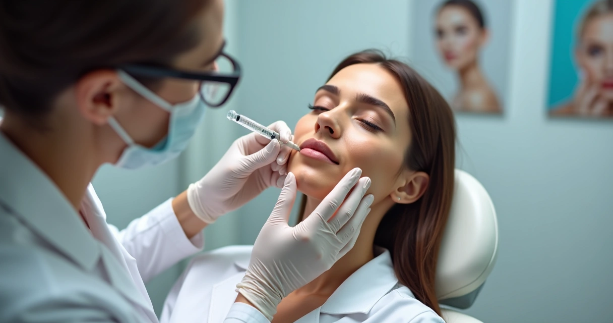 Aplicação de tratamento facial com PDRN em clínica dermatológica 