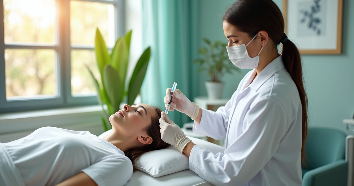 Dermatologista aplicando bioestimulador no rosto de paciente em clínica de Salvador 