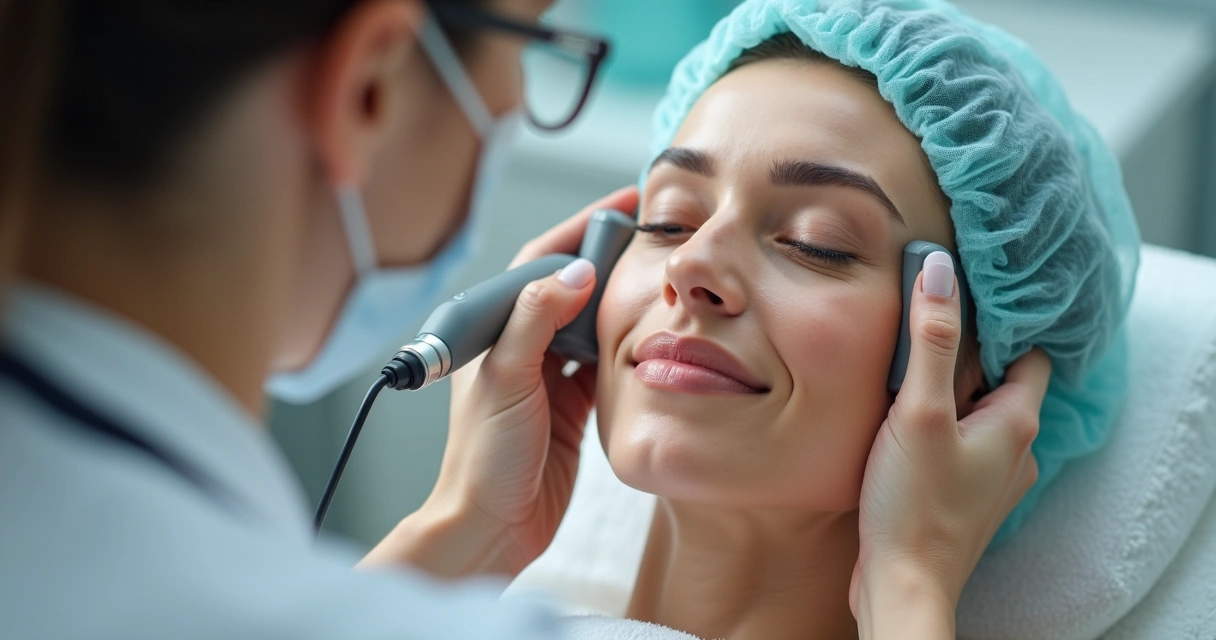 Aplicação de ultrassom microfocado em pele facial 