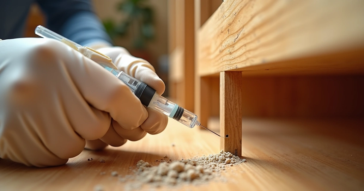 Aplicação de produto cupinicida em móvel de madeira 