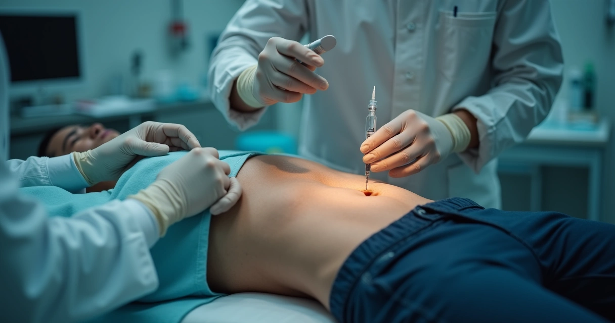 Médico aplicando injeção no pênis para tratar Peyronie 