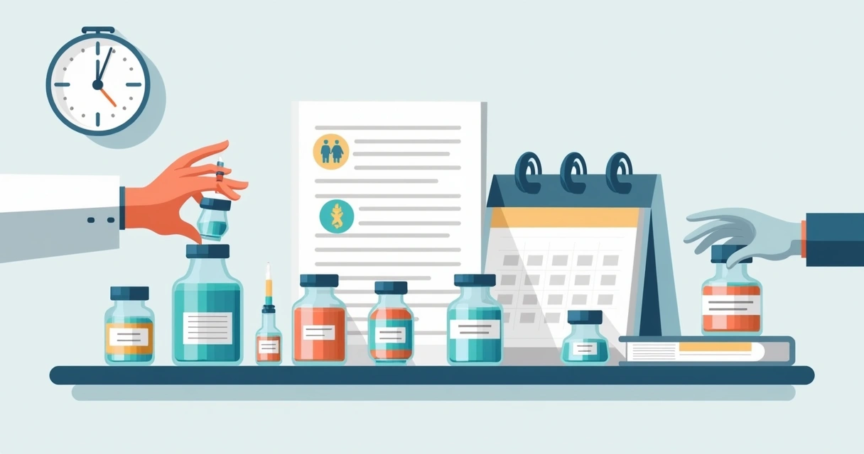Frascos de medicamentos TARV e quimioterapia em mesa clínica 