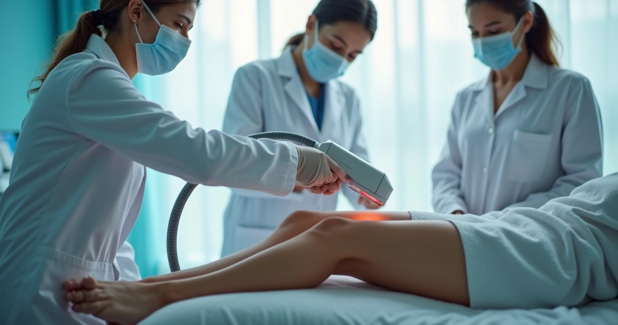 Profissional aplicando tratamento a laser na pele de paciente 