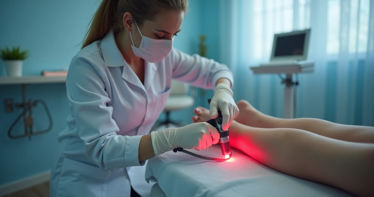 Aplicação de laser em pernas com vasinhos por profissional vascular 