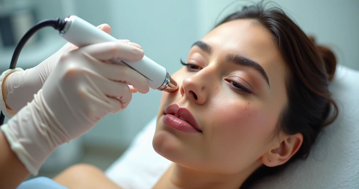 Sessão de laser facial para tratamento de vasinhos no rosto