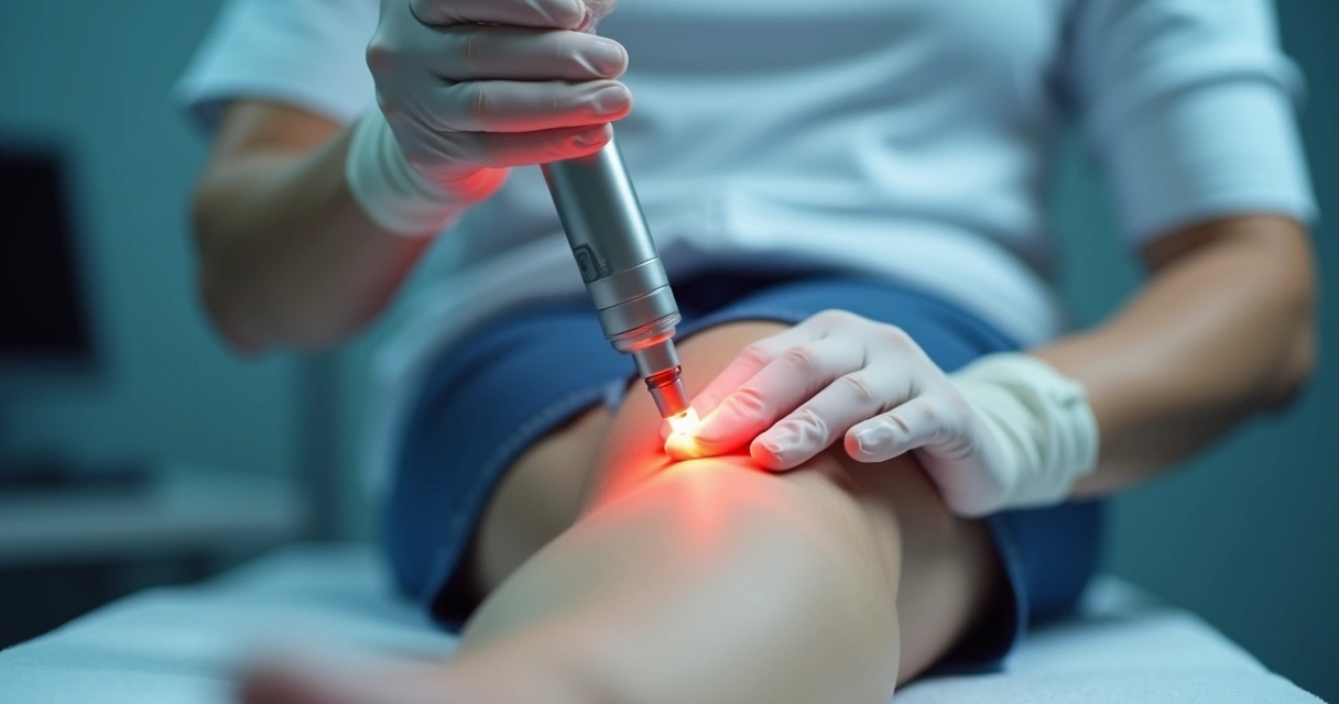 Aplicação de laser endovenoso guiado por ultrassom na perna 