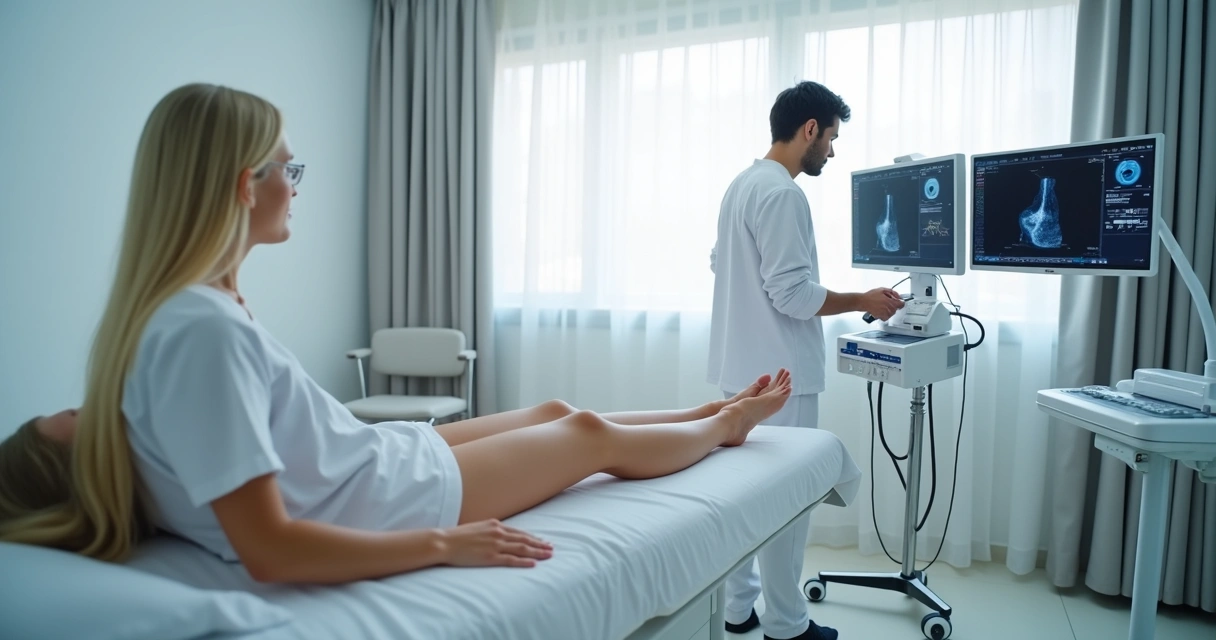 Procedimento a laser para varizes com ultrassom em sala moderna 
