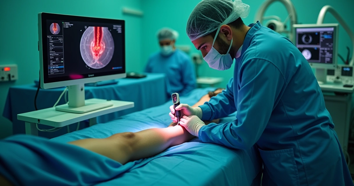 Procedimento a laser moderno para tratamento de varizes em perna 