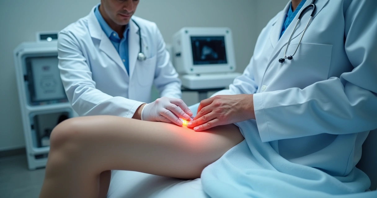 Profissional de saúde realiza tratamento de varizes a laser guiado por ultrassom 