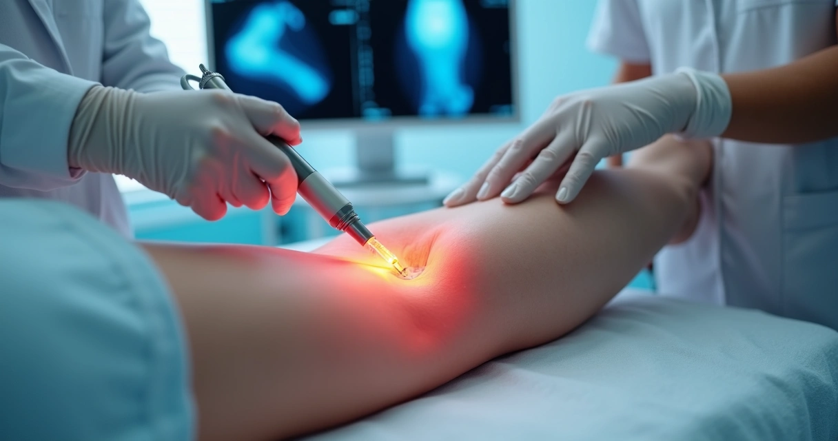 Aplicação de laser endovenoso em tratamento de varizes nas pernas 