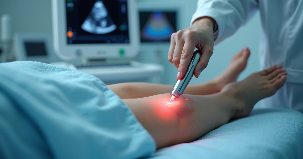 Aplicação de laser endovenoso em perna para tratar varizes