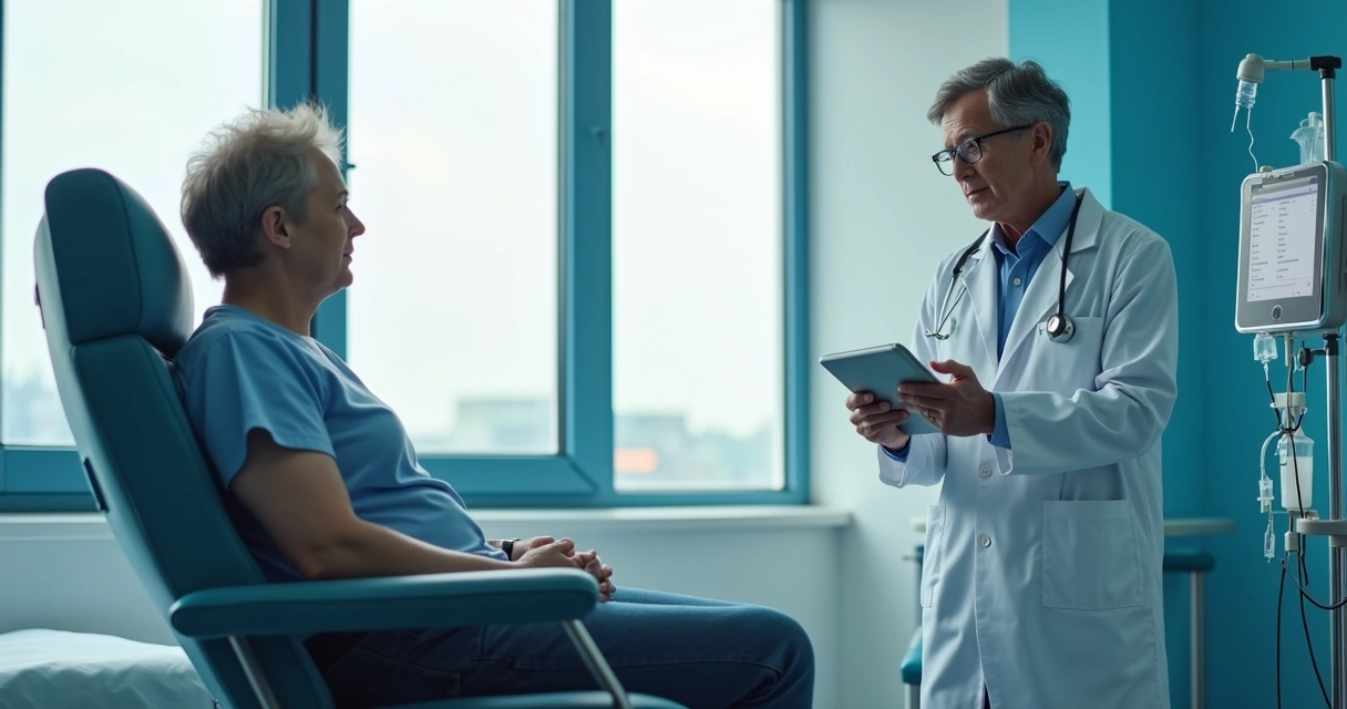 Paciente recebendo tratamento de leucemia em hospital 