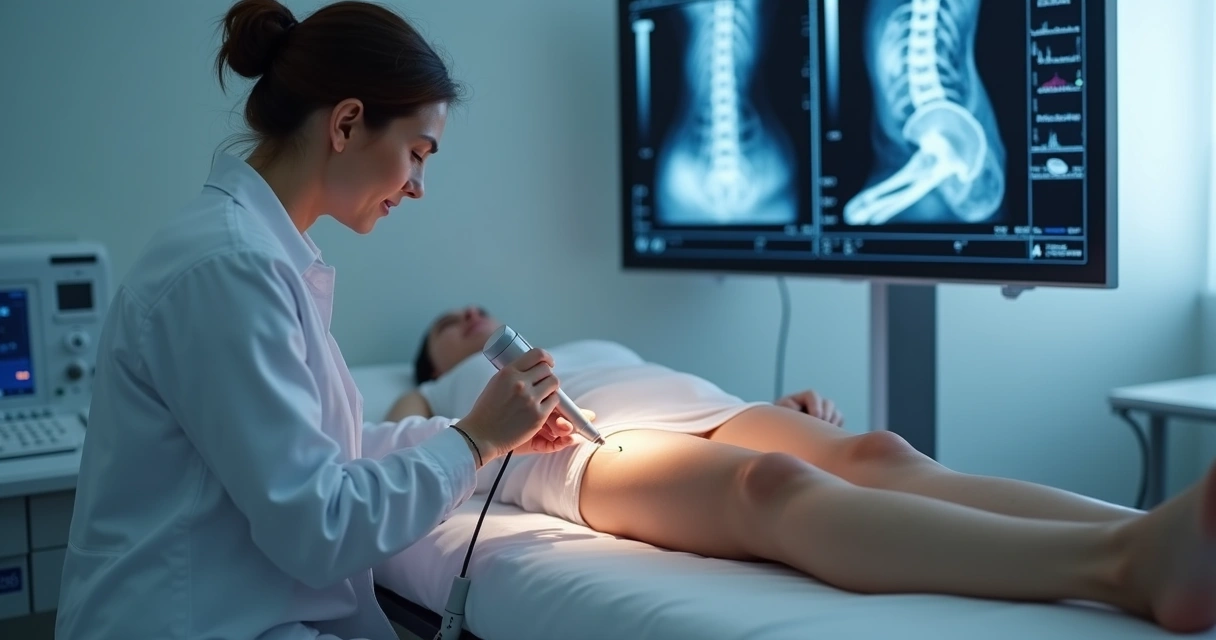 Profissional aplica laser em tratamento minimamente invasivo para varizes 