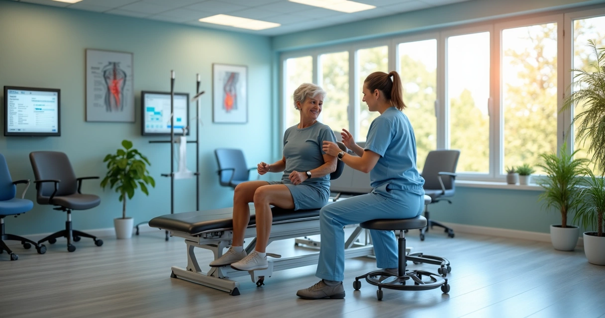 Paciente realiza fisioterapia moderna com orientação profissional 