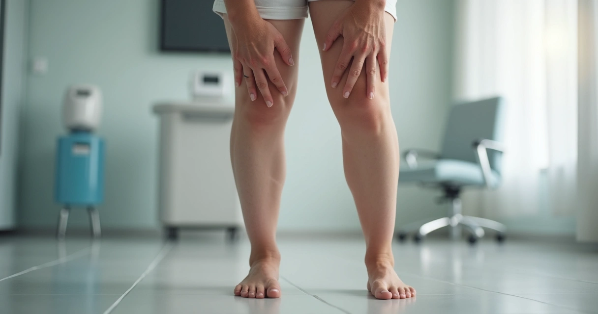 Paciente mulher com pernas recuperadas após tratamento moderno de varizes 