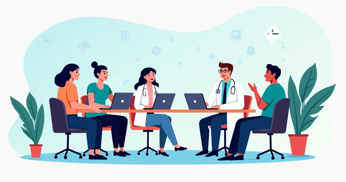 Equipe multidisciplinar discutindo tratamento de paciente feminino 
