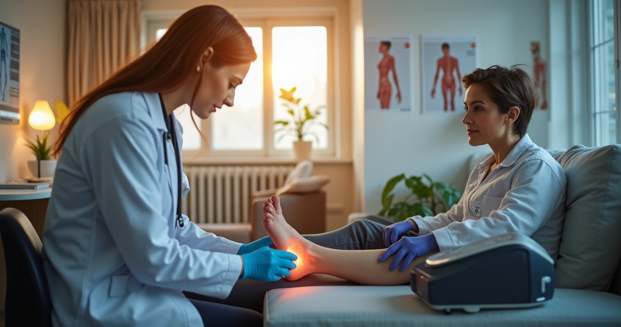 Aplicação de terapia por ondas de choque em consultório médico 