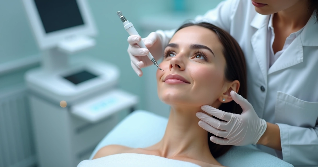 Profissional aplicando LIP no rosto de paciente 