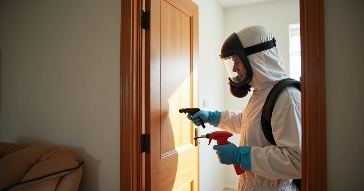 Técnico aplicando tratamento preventivo contra cupim 