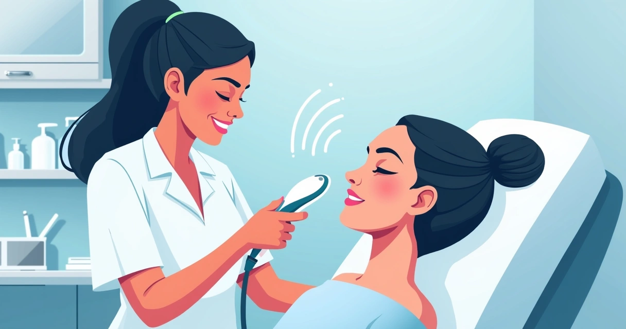 Profissional aplicando radiofrequência em pele facial 