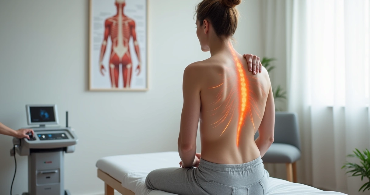 Fisioterapeuta trata pontos dolorosos nas costas de paciente com tensão miofascial 
