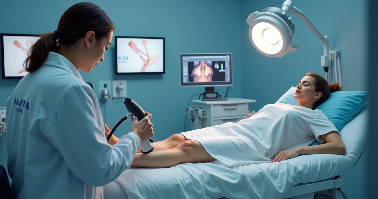 Aplicação de tratamento de varizes com técnica avançada e laser 