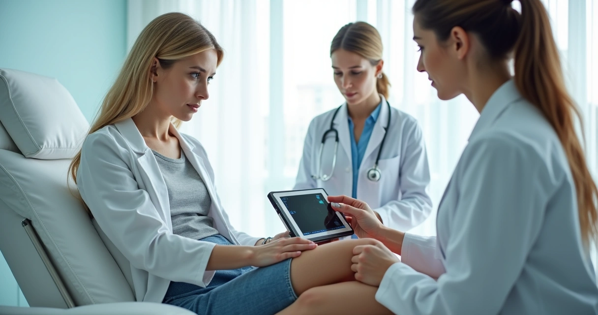 Tratamento de varizes sendo realizado em consultório moderno 