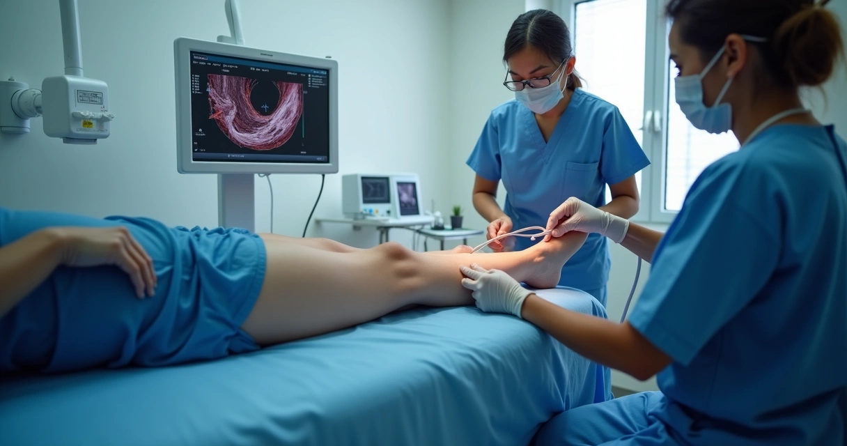 Médico aplica laser em perna de paciente em clínica vascular em Salvador