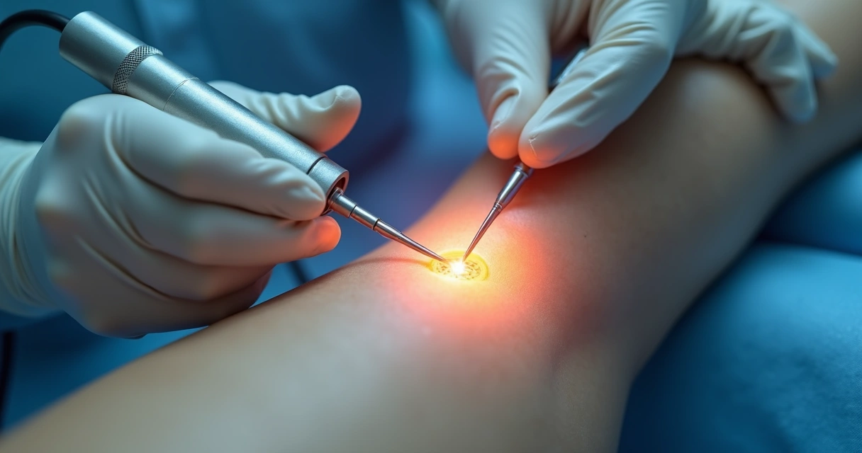 Aplicação de laser endovenoso guiado por ultrassom em perna 