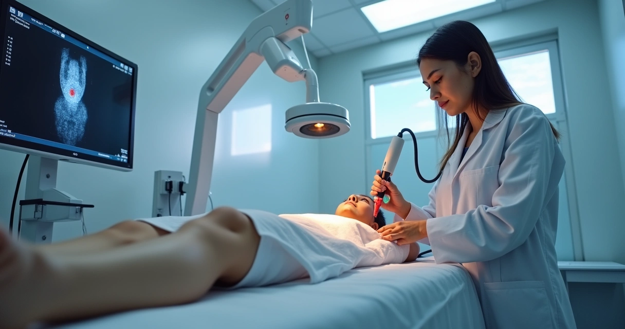 Aplicação de laser para tratamento de varizes guiado por ultrassom 