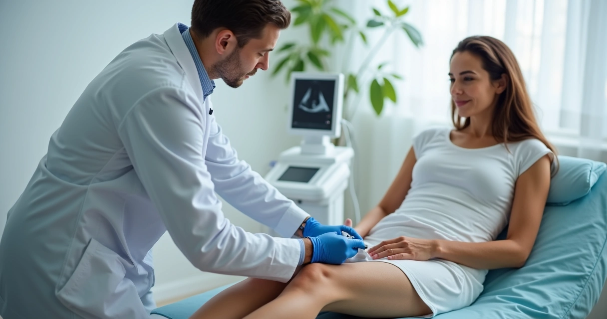 Sessão de tratamento de varizes com laser em consultório vascular