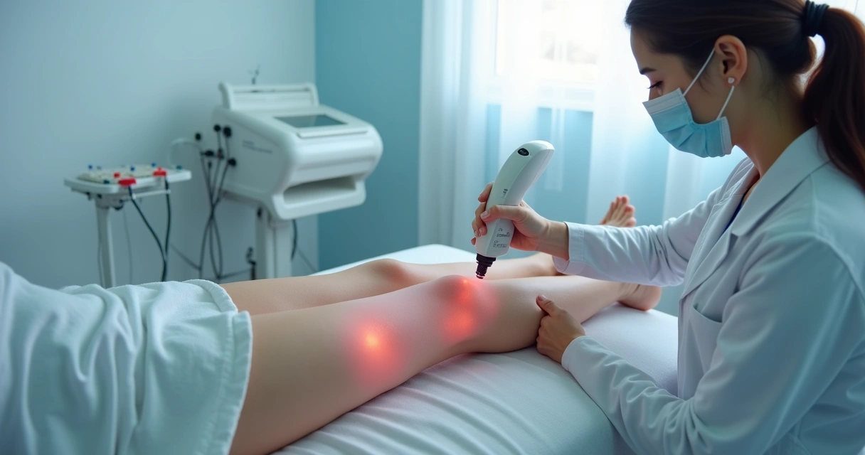 Paciente usando meias de compressão após procedimento a laser nas pernas 