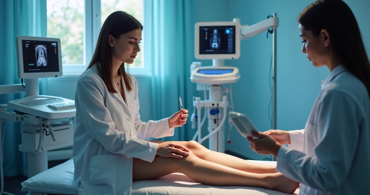 Paciente em consulta de tratamento de varizes a laser com médico vascular 