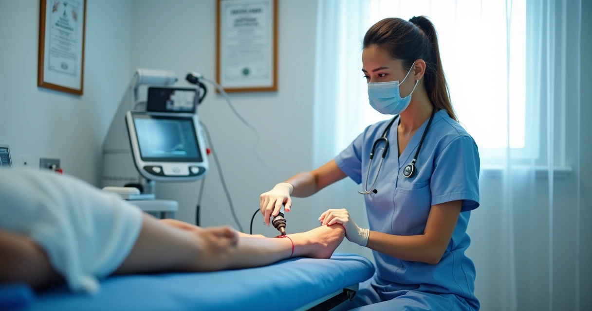 Procedimento de tratamento de varizes com laser em clínica moderna 